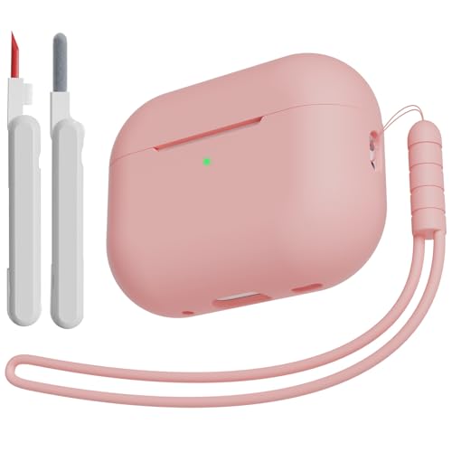 KOKOKA Funda de Silicona Compatible con AirPods Pro 2/1 con Kit de Limpiador y Cordón, Anti-rasguños, Anti-Polvo, Funda Case Premium Silicona para AirPods Pro 2.ª/1.ª Generación, Rosa