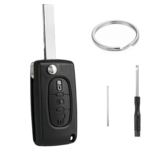 3 Boutons Coque Clé Voiture CE0523 Compatible avec C-itroen C4 C5 C6 C1 C2 C3 Berlingo Grand Picasso P-eugeot 407 307 308 Partner Expert Boîtier Cle Télécommande Clef de Remplacement avec Porte Clé