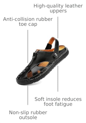 Image of JAMONWU Men's Casual Closed Toe Adjustable Leather Sandals Handmade Fisherman Beach Sandals