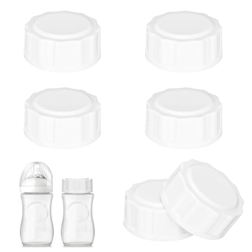 6 tapones de botella de viaje para botellas de cristal Philips Avent, tapas anticólicos con anillo de sellado, tapas para biberones, accesorios para viajes y almacenamiento (5 cm, blanco)