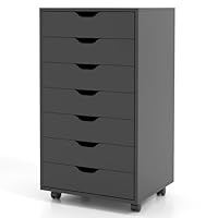 COSTWAY Mobile File Cabinet, 5/7 Drawers Lateral Stationery Storage Organiser Chest with Wheels, Home Office Printer Stand Side Filing Cupboard (Black, 7 Drawers)