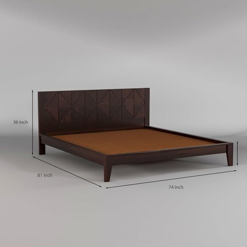 Image of Solid Sheesham Wood King Size Cot Bed Without Storage for Bedroom - Wooden King Size Cot for Bedroom - Solid Wooden Double Bed Palang for Home (James Walnut)