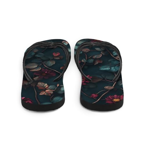 Dark Floral Flip-Flops, Comfortable Summer Sandals, Stylish Beach Footwear, Trendy Casual Footwear for Women3