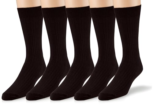 EMEM Men's Ribbed Cotton Classic Crew Dress Socks 5-Pack, Big and Tall Available