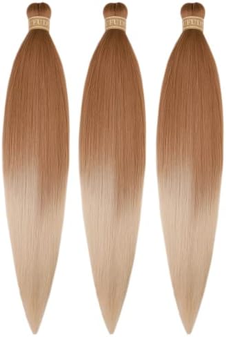 Ombre Ginger Blonde Braiding Hair Pre stretched Kanekalon Knotless Braiding Hair for Braids（Packs of 3,26",10 OZ）