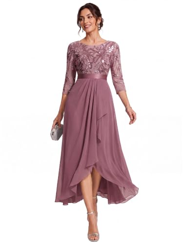 Ever-Pretty Women's Midi Sequin Formal Dresses Evening Gown with Sleeves