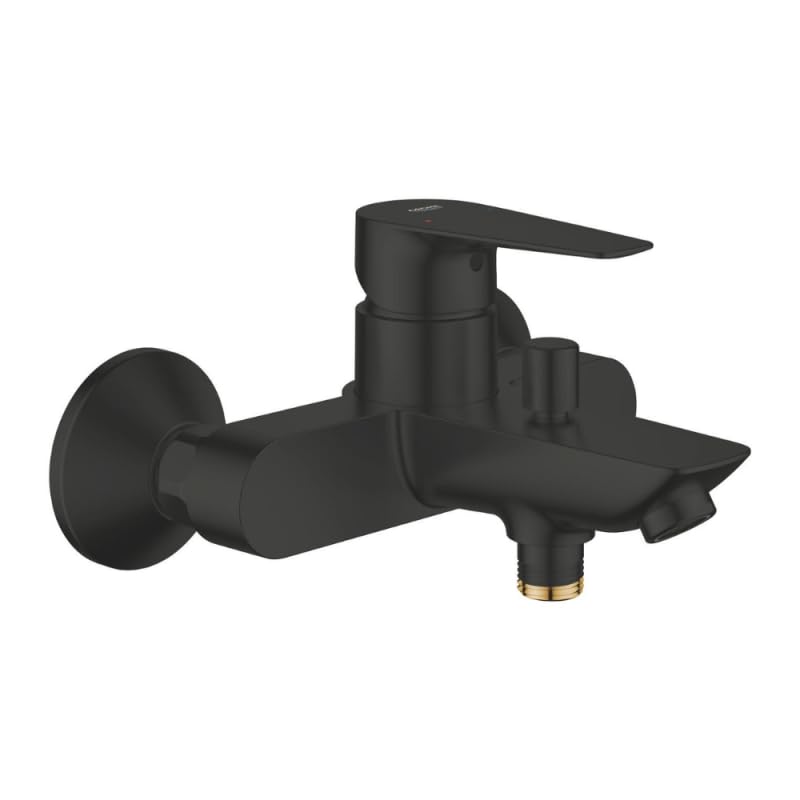 GROHE Start Edge - Mitigeur Bain/Douche Apparent avec Inverseur Automatique (Montage Mural, Cartouche Céramique 35 mm, Clapet Anti-Retour Intégré, Bec Bain avec Mousseur) Noir Mat, 241982431