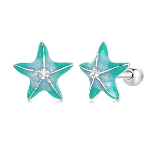 Boucles d'oreilles étoile de mer argent sterling 925 bleu de prestige