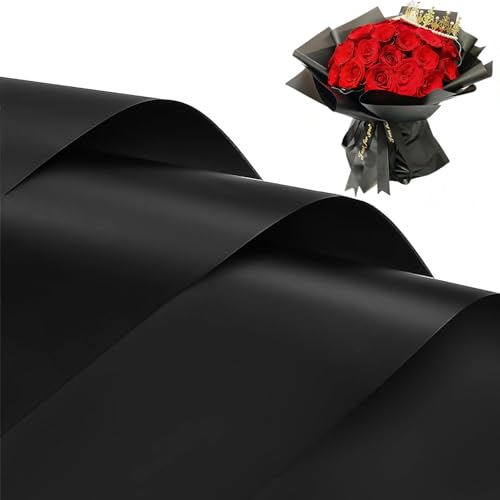 Jutieuo 20 Sheets Black Flower Wrapping Paper, Waterproof Translucent Korean Floral Paper for Flower Bouquet Wraps Gift Packaging Florist Supplies (22.8 x 22.8 inch)