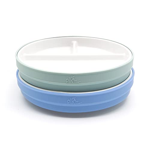 Image of Elk and Friends Kids 6.7” Porcelain Divided Plates with Silicone Sleeves | Suitable for Babies/Kids/Toddlers | Microwave & Dishwasher Safe | Non Slip | Snack Dishes