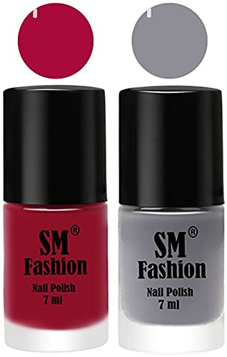 Image of Long Lasting Nail Polish | Nail Paint Combo 7 ml Each) - Set of 2 Raspberry-Gray