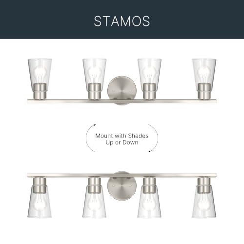 Image of Kichler Stamos 31.25 inch 4-Light Soft Modern Vanity Light with Clear Glass in Brushed Nickel, (8.25 inch H x 31.2 5 inch W), 55122NICLR