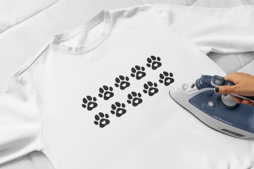 Bleacher Spirit 10 Mini Paw Print Iron on Decals, 1x1 Paw Shaped w/Heart Center Vinyl Patches, Bulk Set Animal Paws, Pick Color (White Glitter)