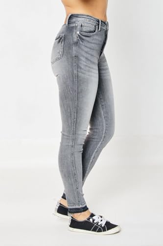 Judy Blue Women's High Waist Tummy Control Grey Wash Release Hem Skinny Jeans3