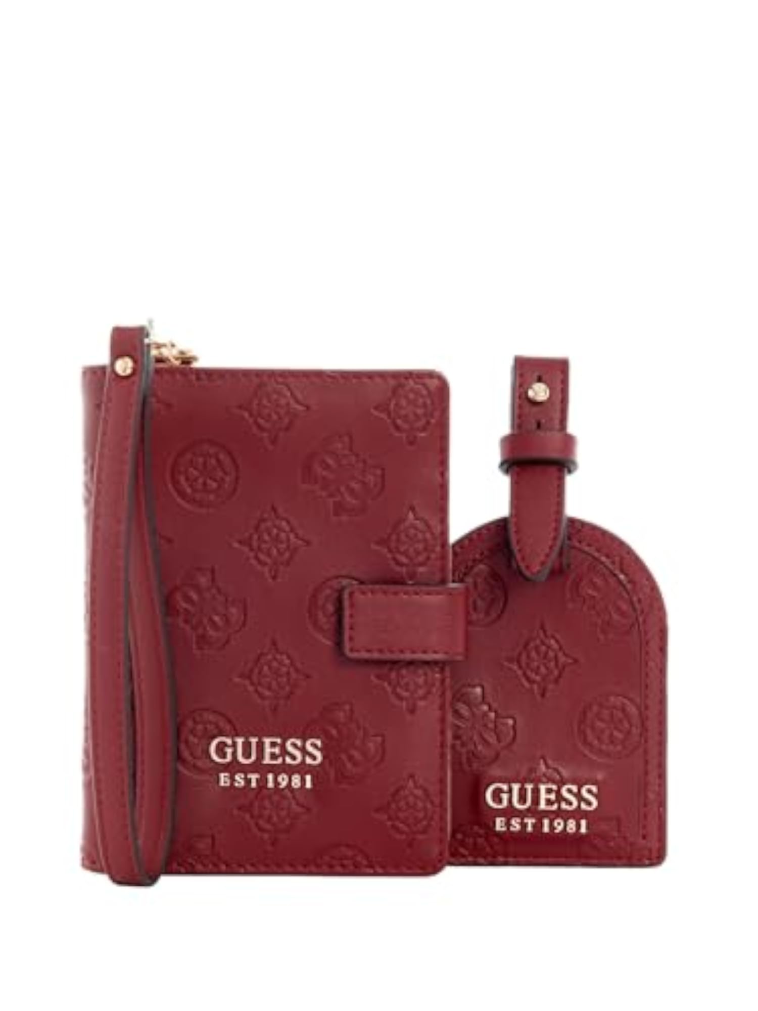 Claret Printed Wilder Passport Case With Luggage Tag