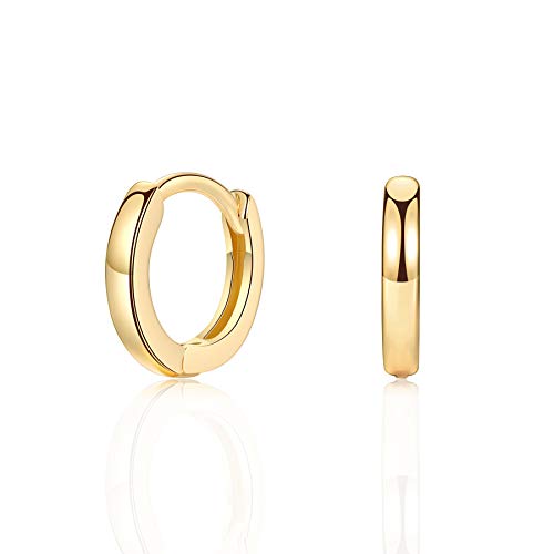 Small Gold Hoop Earrings 925 Sterling Silver Post Lightweight Sleeper Hoops Earring Gold Earrings for Women Girls Men Gifts Diameter 8mm Thickness 2mm