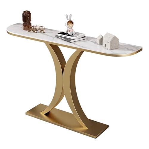 HARELA Mesa Consola Entrada Mármol, Mesa de Entrada con Estructura de Metal, Mesa de Pasillo Moderna para Entrada, Mesa Alta y Estrecha para Recibidor, Sala de Estar, Pasillo(Gold A,120cm/47.2in)