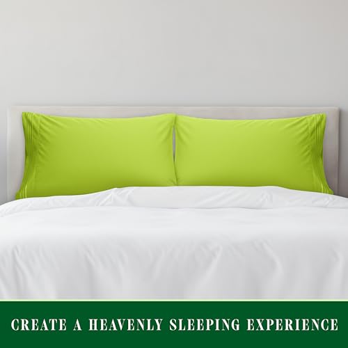 Image of Elegant Comfort Luxury Ultra-Soft 2-Piece Pillowcase Set 1500 Thread Count Egyptian Quality Microfiber Double Brushed-100% Hypoallergenic-Wrinkle Resistant, Standard /Queen Size, Lime