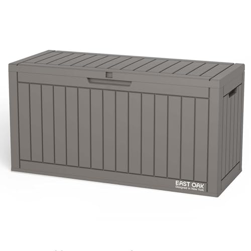 Image of EAST OAK 60 Gallon Outdoor Storage Box, Deck Box for Indoor and Outdoor Use, Waterproof Resin Storage Bin for Patio Cushions, Gardening Tools, Grey