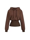 SHENHE Women's Long Sleeve Hoodie Pullover Cinched Waist Casual Workout Sports Sweatshirt Brown Small
