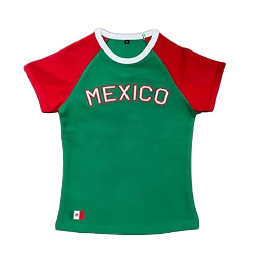 Mexico Shirt Graphic Baby Tees for Women Y2k Crop Top Mexico Jersey Vintage Summer Crop Tops 2000s Clothing