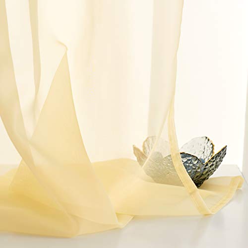 Toava Deco Light Yellow Sheer Voile Curtains Translucent Solid Color Window Treatment 84 Inches Long Panels Rod Pocket Light Yellow Sheers For Bedroom Living Room 2 Panels 52X84 Pastel Yellow #TOP4
