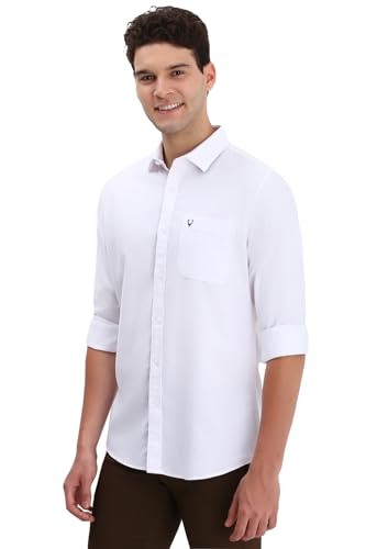 Image of Allen Solly Men White Slim Fit Textured Full Sleeves Casual Shirts