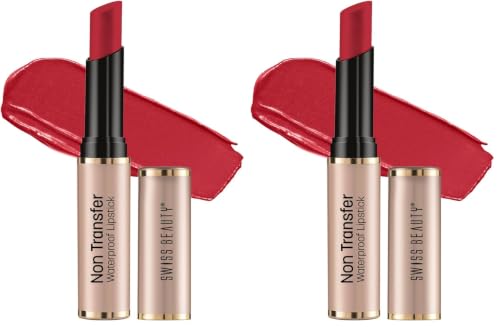 Image of Swiss Beauty Non Tranfer Lipstick Long Stay & Smooth, Smoking-Red, 3g (Matte) (Pack of 2)