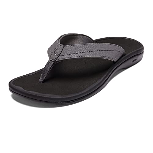 OLUKAI Ohana Women's Beach Sandals, Water Resistant Flip Flops, Arch Support & Comfort Fit, Lightweight & Durable, Enhanced Grip & Traction, Charcoal/Onyx, 8