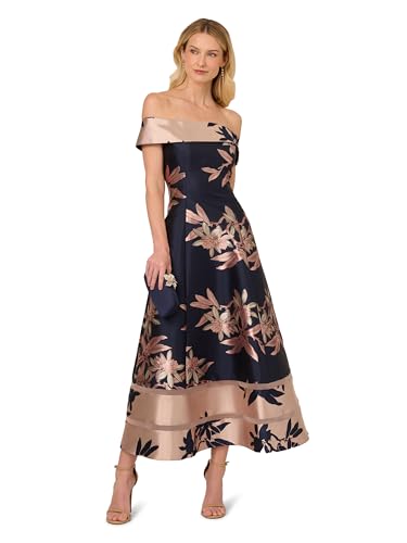 Adrianna Papell Women's Off Shoulder Jacquard Dress4