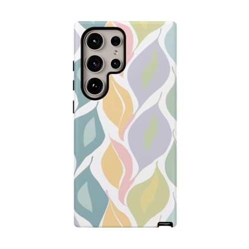 Coque rigide mate Samsung S24 Ultra bleu au motif feuille pastel élégant