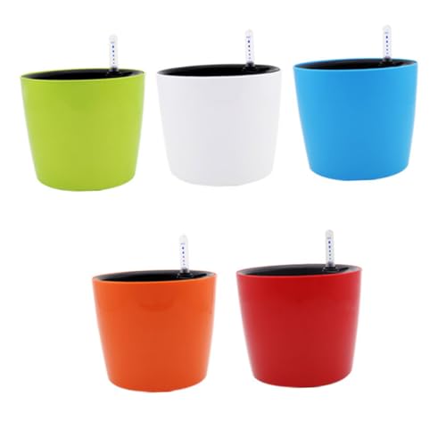 FUTUREORYY Maceta Redonda de Plástico con Riego Automático y Indicador Agua Jardinera Interior Fácil de Usar para Plantas Color Azul Sistema Autorriego Integrado