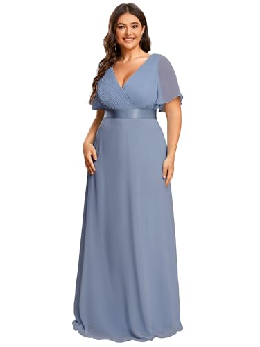 Image of Ever-Pretty Women's Chiffon Formal Evening Dresses for Curvy Women V-Neck Plus Size Floor Length Bridesmaid Dress
