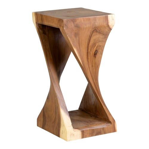 East at Main Cason Solid Wood Twist Accent Table, Hand-Carved Teak Wood Side Table with Open Base Design