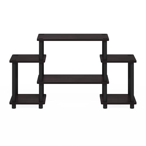 Image of Furinno Turn-N-Tube No Tools Entertainment Center, Round, Square corner, Dark Walnut,11257DWN | Raised Top, Open Shelves TV Console with for TV up to 32 Inch, for Living Room, Bedroom