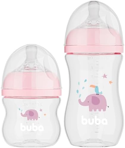 Buba, Kit 2 Mamadeiras Easy Flow Elefante Rosa 120/270ml