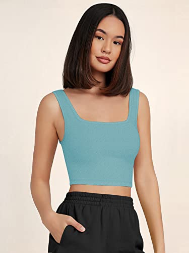 Image of Women's & Girls' Solid Polyester Rib-Knit Square Neck Tank Tops