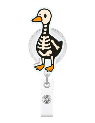 Funny Skeleton Silly Goose Halloween Badge Reel, Spooky Ghost Retractable ID Name Badge Holder for Nurse