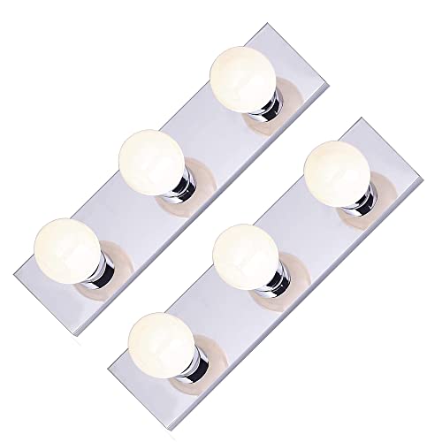 Dysmio Lighting Three Light Vanity Strip - Hollywood Style Mirror Fixture with Chrome Plates – Salon-Grade Accessories for Bedroom, Bathroom, Dressing Room, Makeup Studio - 18 x 4.25 Inches - Set of 2