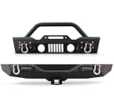 Off Road Front and Rear Bumpers Set fit for Jeep Wrangler JK JKU 2007-2018,Built-in Winch Plate w/D-ring LED Light and Fog Light Hole,Front Rear Bumper Combo Powder-Coated Black