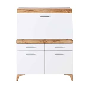 Lomadox Sekretär weiß Eiche Altholz Nb.