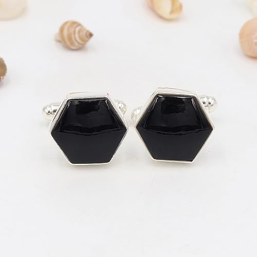 Mancuernillas de Plata 925 con Piedra Ónix Negra para Hombre miniatura 2