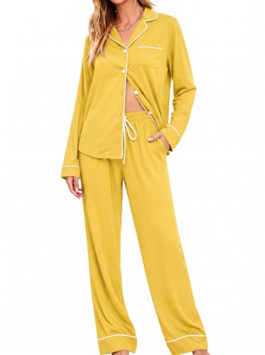 Image of SWOMOG Womens Pajamas Set Long Sleeve Sleepwear Button Down Nightwear Soft Cotton Pj Lounge Sets