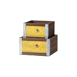 Napco Bumble Bee Honeycomb, Large 6 x 3.75, Small 5 x 3.5 inches Yellow and Brown Wooden Flower Succulent Plant Pot Planter Container Box, Indoor Outdoor Garden DΓ©cor, 2 Piece Set