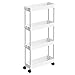 NETEL Chariot de Rangement à roulettes à 4 Niveaux, Desserte à roulettes, Etagere Mobile Mince pour Salle de Bain, Cuisine, Buanderie, Endroits étroits, Blanc, 40 × 12.5 × 86 cm