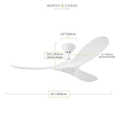 Monte Carlo 3MAVR52RZW Maverick II Energy Star 52" Outdoor Ceiling Fan with Remote Control, 3 Balsa Wood Blades, Matte White - Image 4