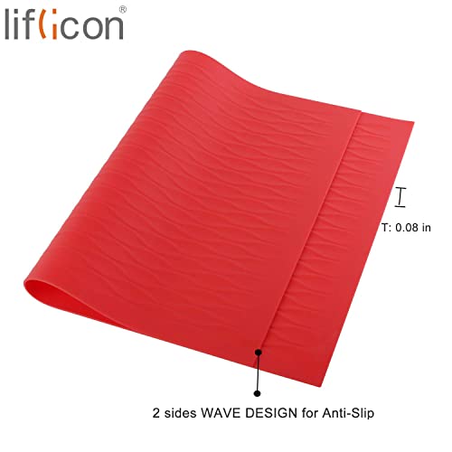 Liflicon Silicone Place Mat For Dining Bowl Cup Table Reusable Kids Place Mat Hot Pads Pot Holders Spoon Rest Baking Mat Pet Food Mat Non-Slip Trivet Mats (Dining Bowl Cup For Family Mat)-Red #TOP1