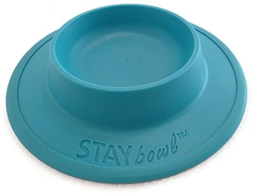STAYbowl Pet Food and Water Bowl for Cats, Toy Breed Dogs, Bearded Dragons, Turtles, and Small Pets (3-4 Cup in Four Colors (Sky Blue)