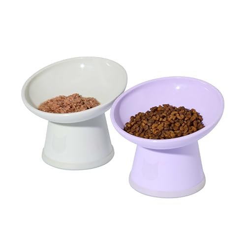 Necoichi 2pcs Tilted Elevated Cat Food Bowls BPA-Free Plastic 15° Tilted Raised…