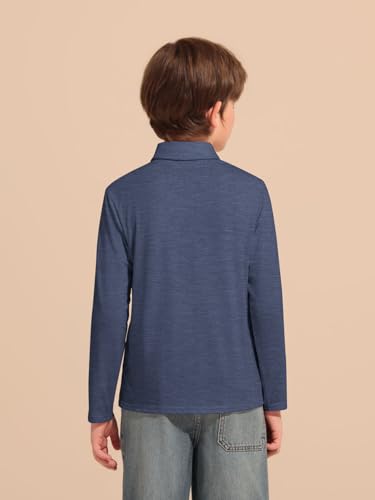 Image of Haloumoning Boys Long Sleeve Polo Shirts Kids Casual Button School Uniform Shirts with Chest Pocket 5-14 Years